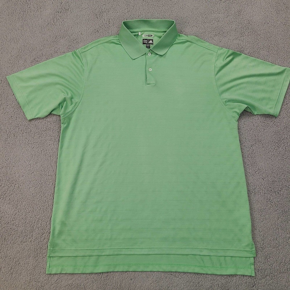 Adidas‎ Polo Shirt Men's XL Green ClimaCool Textured Striped Golf Short Sleeve